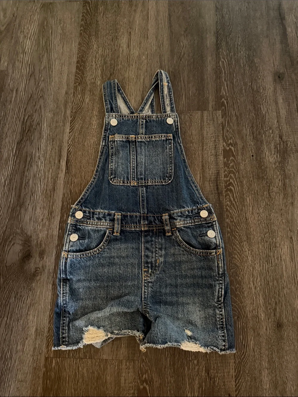 Girls Dark Blue Denim Short Overalls